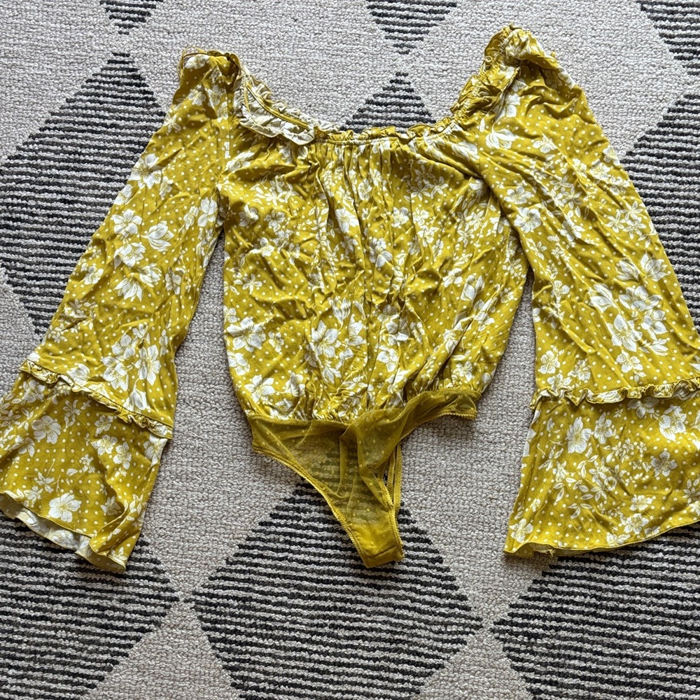 Free People Yellow Floral Bodysuit